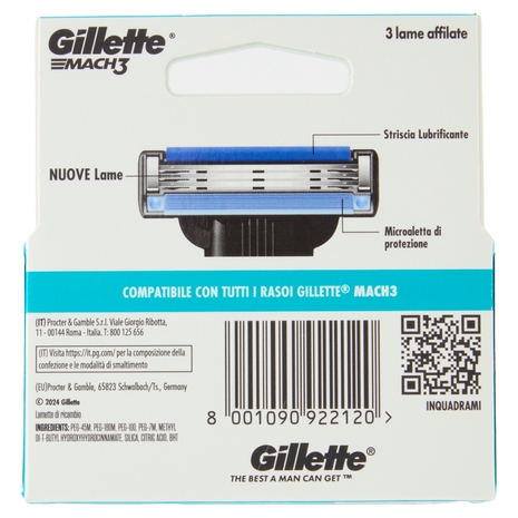 Gillette Lamette Rasoi Uomo Mach3 per Rasoio a 3 Lame, Confezione da 5 Lamette Barba